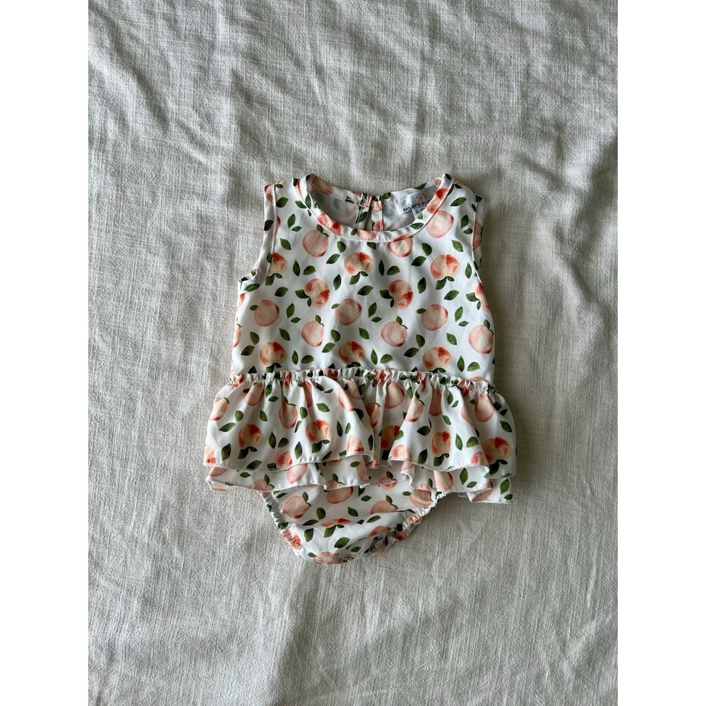 Bailey's Blossoms Peach Print Romper Baby Girl 6-9M Cute Summer Ruffles Cool